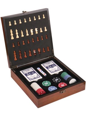 картинка Комплект игр 2 в 1 в деревянном футляре (покер, шахматы), 24х24х7 см от магазина Gamesdealer.ru