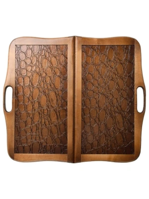 картинка Нарды кожаные "Бронза" большие с ручкой (Россия, дерево, 60х30х5 см) от магазина Gamesdealer.ru