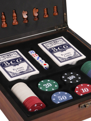 картинка Комплект игр 2 в 1 в деревянном футляре (покер, шахматы), 24х24х7 см от магазина Gamesdealer.ru