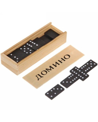 картинка Домино (пластиковые фишки) в деревянной коробке 14x5 см от магазина Gamesdealer.ru