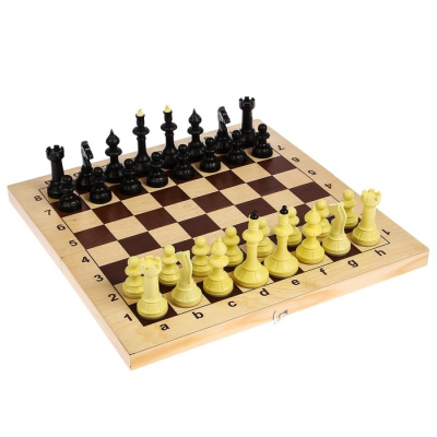Шахматы "Айвенго" обиходные (пластик) с деревянной шахматной доской и шашками, высота короля 71 мм
