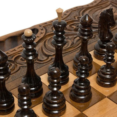 картинка Шахматы + нарды резные "Антемион" 60 с ручкой, Haleyan от магазина Gamesdealer.ru