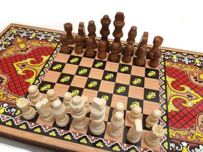 картинка Шахматы + нарды + шашки "Сирия Красные" большие от магазина Gamesdealer.ru