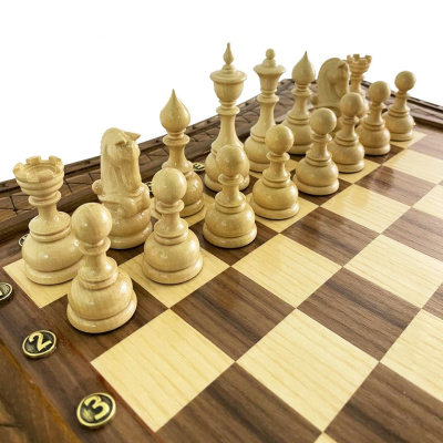 картинка Шахматы резные восьмиугольные в ларце с ящиками 50, Haleyan от магазина Gamesdealer.ru