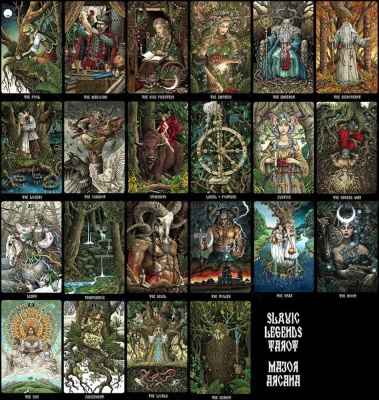 картинка Карты Таро The Slavic Legends Tarot 12cm Gold, Taroteca / Славянские Легенды 12 см золотой срез от магазина Gamesdealer.ru