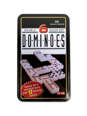картинка Домино в железном боксе, 6 цветных точек, Partida 19х12 см, костяшка 5х2,5 см от магазина Gamesdealer.ru