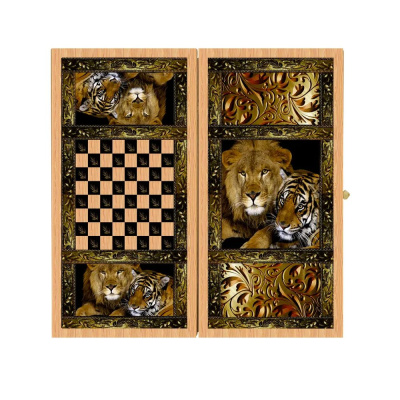 картинка Нарды + Шашки Аравия Львы малые (Россия, дерево, 40 см), Partida от магазина Gamesdealer.ru