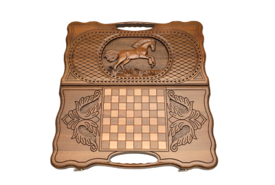 картинка Нарды резные "Лошадь" с ручкой 60, Haleyan от магазина Gamesdealer.ru