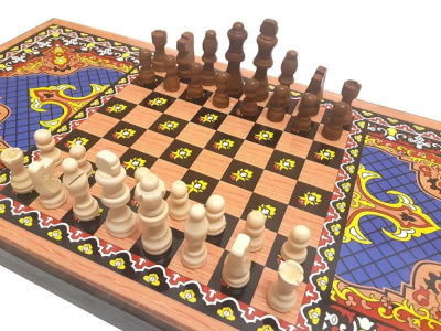 картинка Шахматы + нарды + шашки "Сирия Голубые" большие от магазина Gamesdealer.ru
