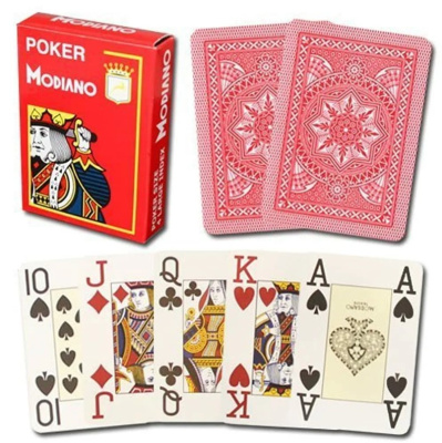 картинка Карты "Modiano Poker" 100% plastic 4 jumbo index red от магазина Gamesdealer.ru