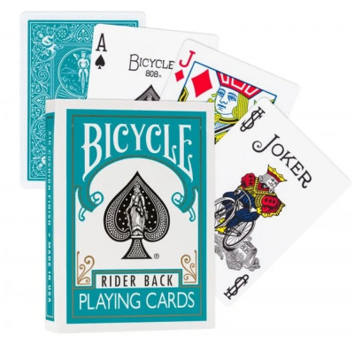 картинка Карты "Bicycle rider back standard poker playing cards Turquoise back" магазин Gamesdealer.ru являющийся официальным дистрибьютором в России  картинка Карты "Bicycle rider back standard poker playing cards Turquoise back" от магазина Gamesdealer.ru