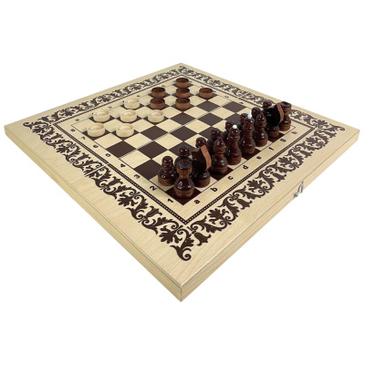 картинка Шахматы + Шашки + Нарды "Кировские" (Россия, дерево, 40х20,5х5 см) от магазина Gamesdealer.ru