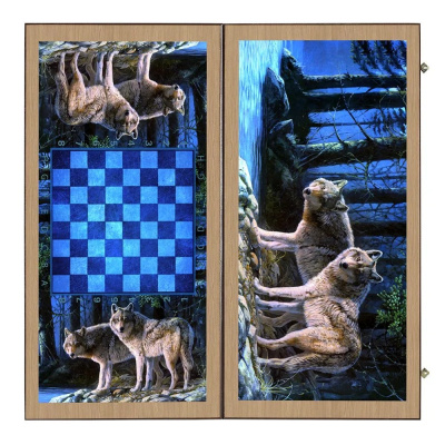 картинка Нарды + Шашки Сирия Волки в лесу большие (Россия, дерево, 60 см), Partida от магазина Gamesdealer.ru