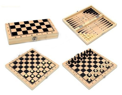 Шахматы, нарды, шашки деревянные 3 в 1 (поле 34 см) фигуры из пластика