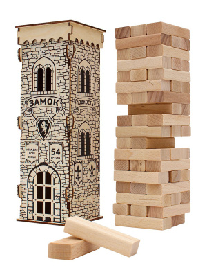 Деревянная игрушка. Игра "Башня. Замок " (28,5 см)в деревянной коробке. Конструктор 54 эл