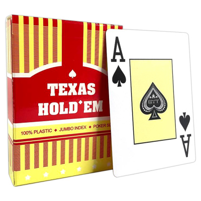 Карты для покера "Texas Holdem" 100% пластик, красная рубашка Карты для покера "Texas Holdem" 100% пластик, красная рубашка
