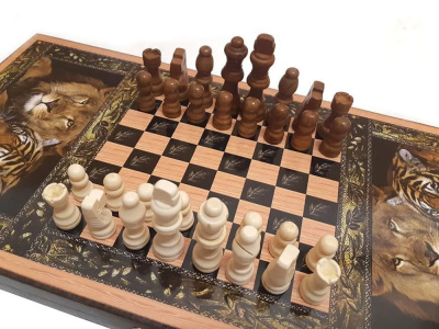 картинка Шахматы + нарды + шашки "Сирия Львы" большие от магазина Gamesdealer.ru