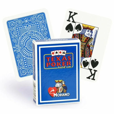 картинка Карты "Modiano Texas Poker" 100% plastic 2 jumbo index blue от магазина Gamesdealer.ru