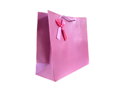 картинка Бумажный подарочный пакет 12х27х30(розовый с бантом) от магазина Gamesdealer.ru