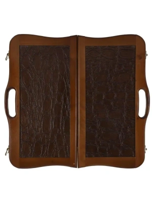 картинка Нарды кожаные "Бронза" малые с ручкой (Россия, дерево, 40х20х5 см) от магазина Gamesdealer.ru