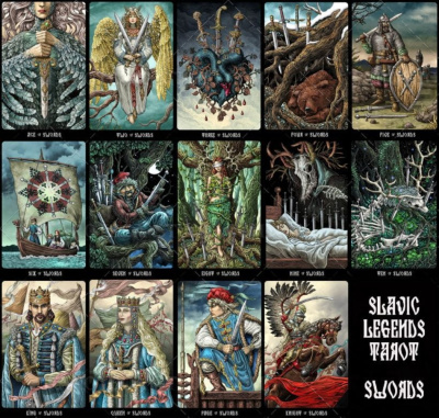 картинка Карты Таро The Slavic Legends Tarot - LARGE Version 14cm, Taroteca / Славянские Легенды 14 см, золот от магазина Gamesdealer.ru
