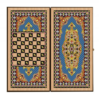 картинка Шахматы + нарды + шашки "Сирия Голубые" средние от магазина Gamesdealer.ru