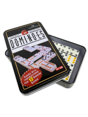 картинка Домино в железном боксе, 6 цветных точек, Partida 19х12 см, костяшка 5х2,5 см от магазина Gamesdealer.ru